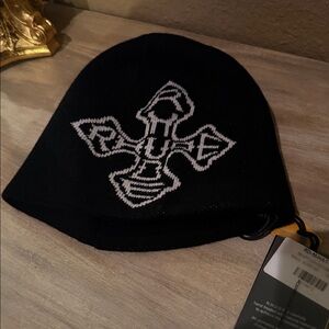 RHUDE black beanie . NEW with tags . Black and white . Cotton/ cashmere